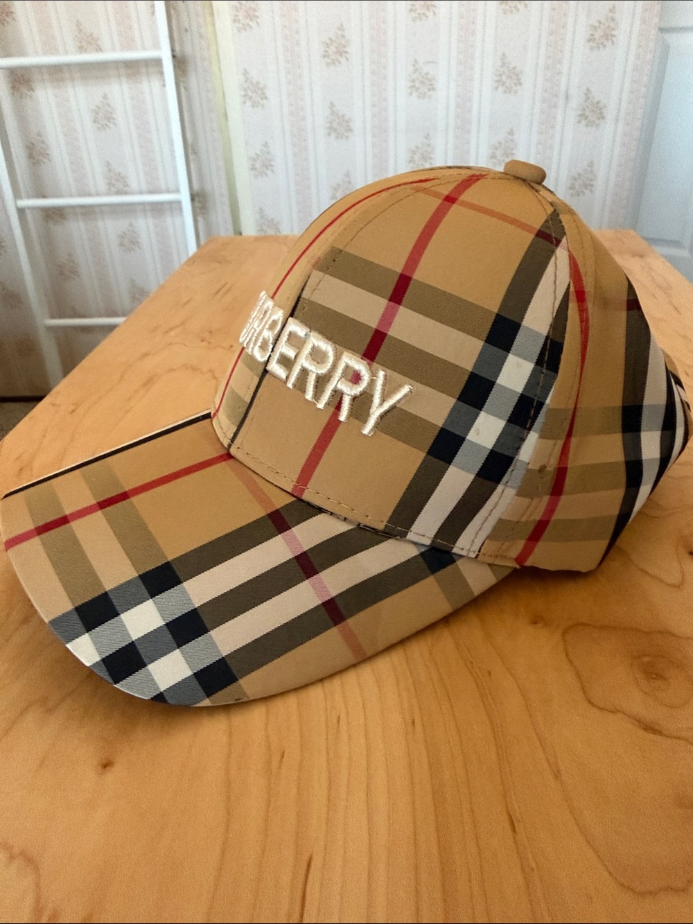 Designer Inspired Tan Nova Check Cap with Black & Red Accents - Picture 2 of 7